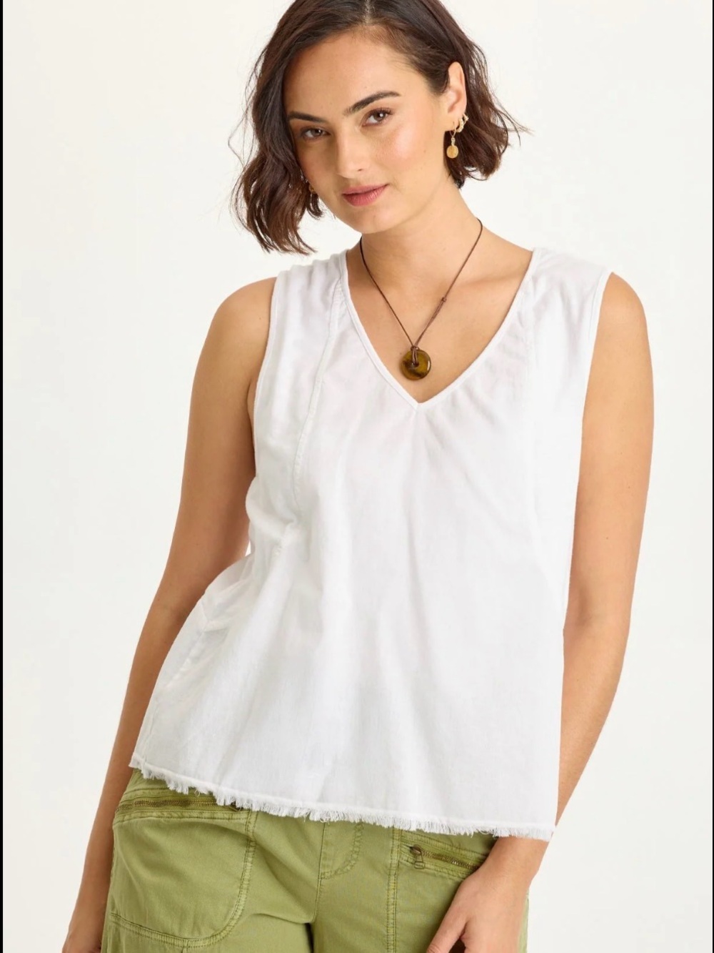 Women's White V-Neck Sleeveless Top - Classic Summer Staple